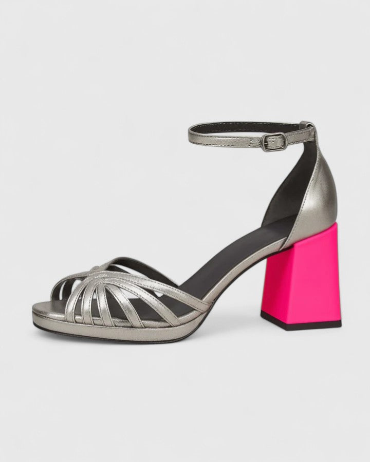 Rossette | Women’s Metallic Ankle Strap Block Heel Sandals