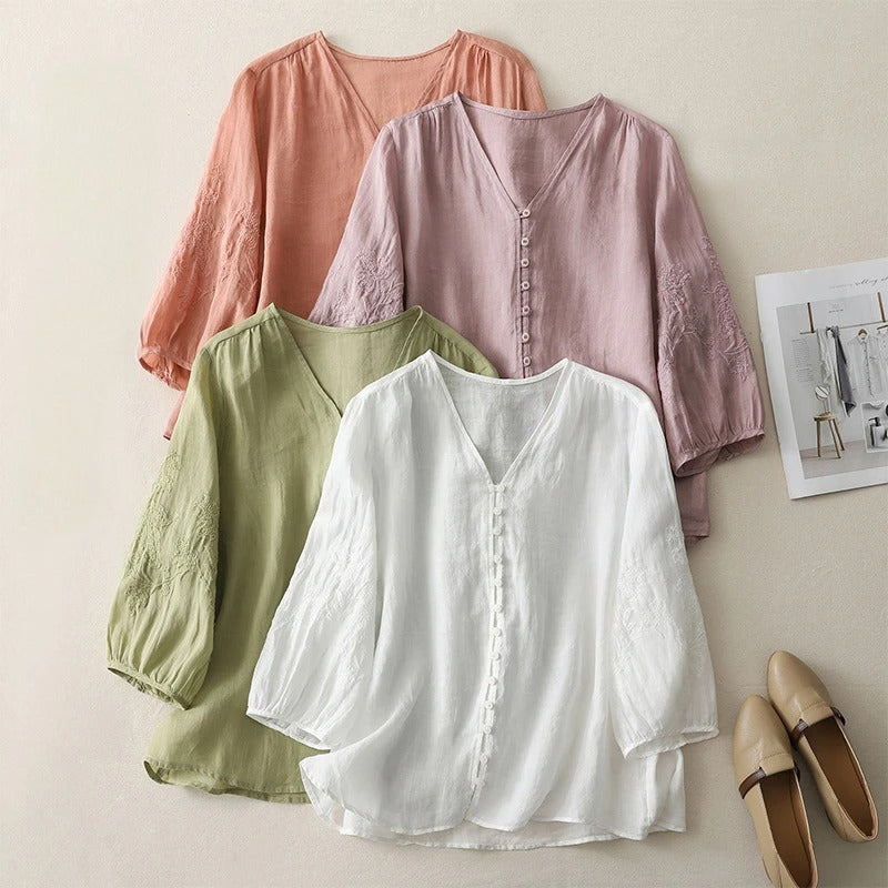 Margaret | Women’s Soft Embroidered Button Blouse