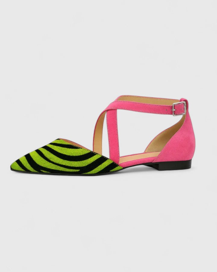 Kenna | Women’s Pink Striped Pointed Toe Flat Sandals