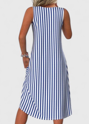 Elara | Women’s Sophisticated Striped Sleeveless Midi Dress