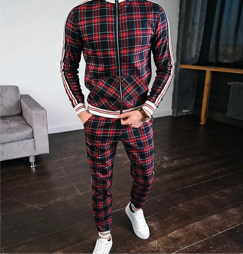 Tyson | Men’s Checkered Zipper Warm Tracksuit Set