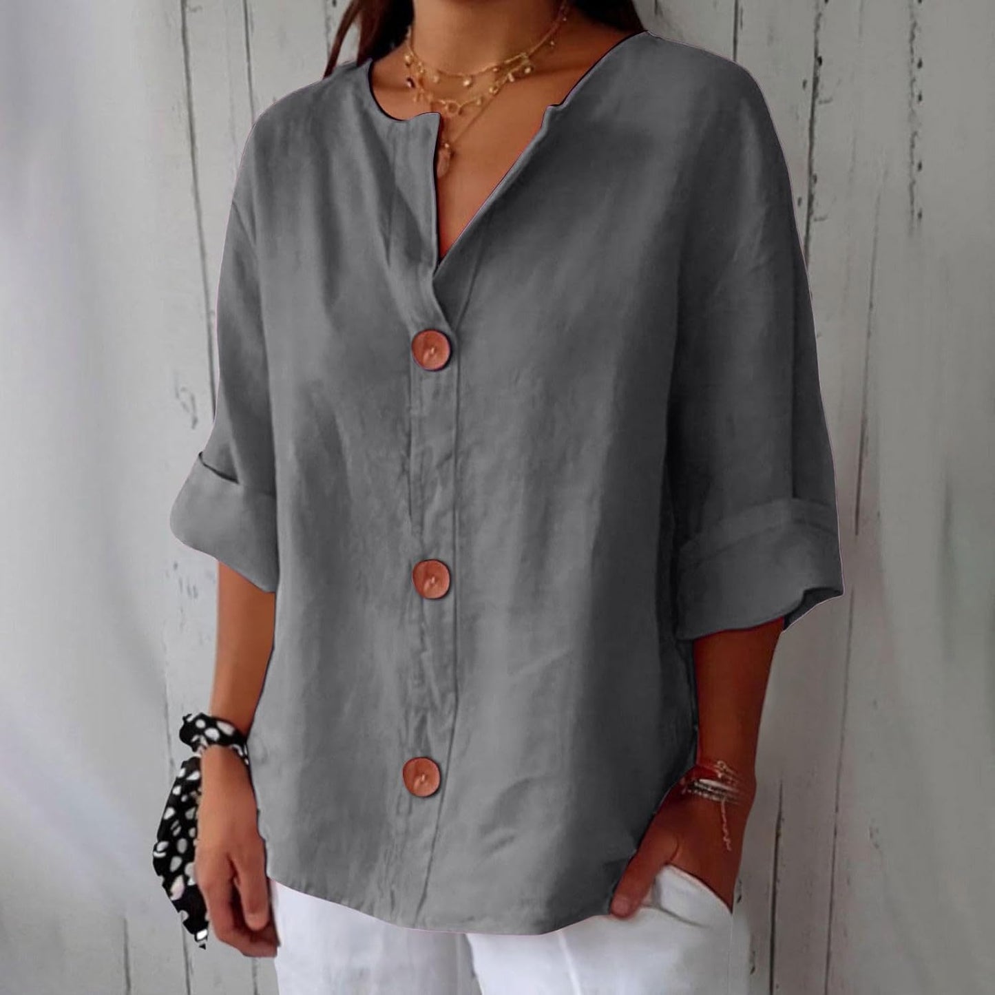 Millicent | Women’s Relaxed Button-Front Linen Spring Blouse