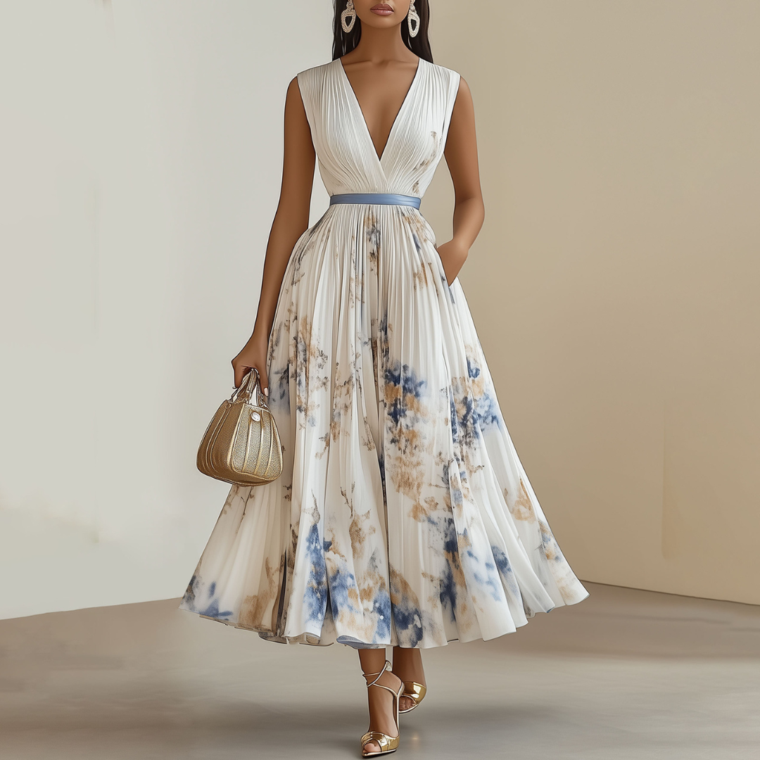 Faye | Women’s Pleated V-Neck Floral Midi Dress
