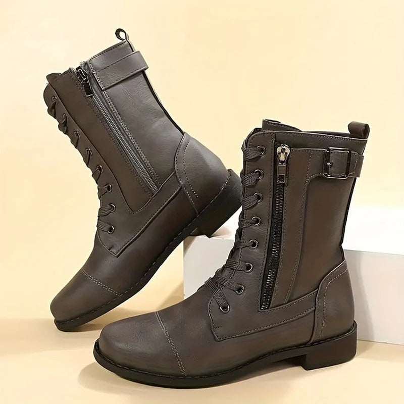 Corinne | Women’s Leather-Style Lace-Up Ankle Boots with Zipper