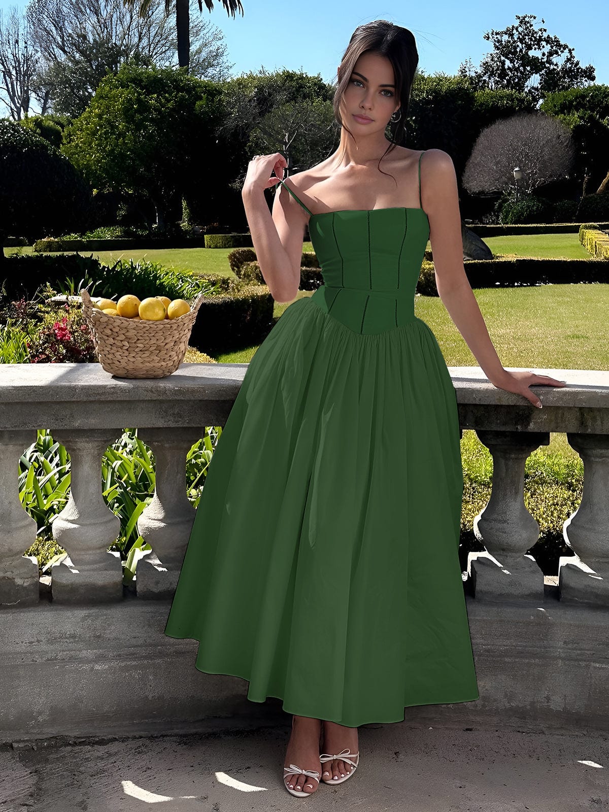 Seline | Women’s Wedding Guest Corset Bodice Flowy Midi Dress