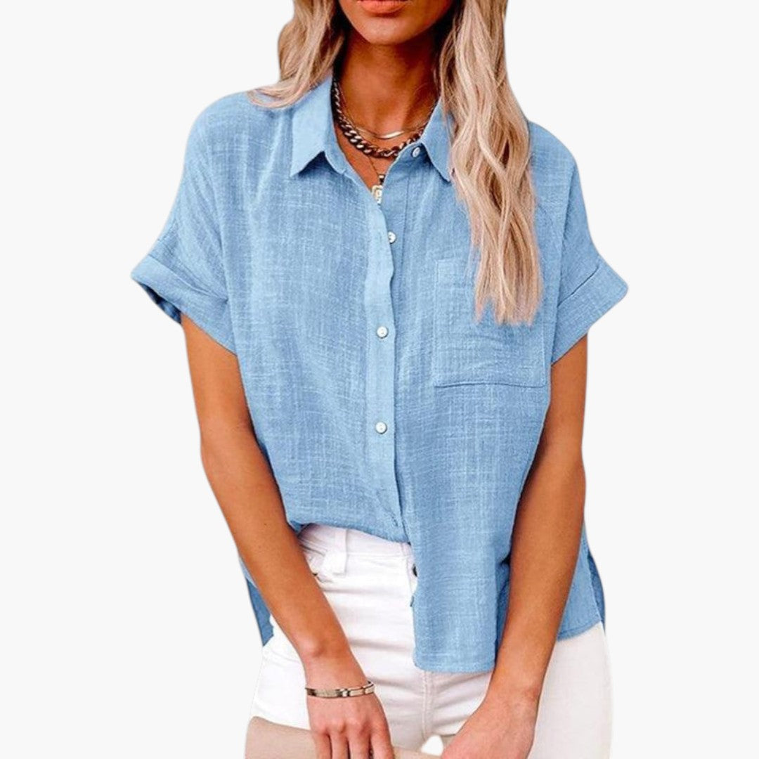 Blythe | Women’s Classic Collared Short Sleeve Button-Up Blouse