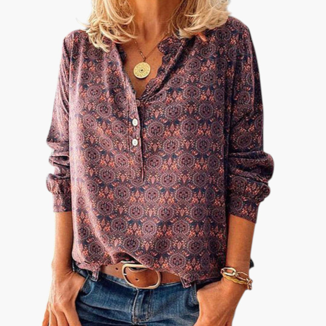 Daphne | Women’s V-Neck Long Sleeve Printed Blouse
