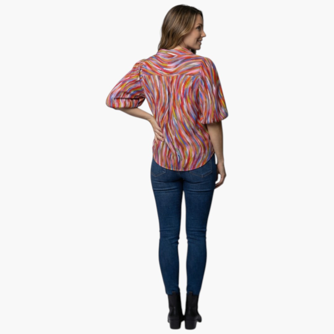 Brenna | Women’s V-Neck Printed Button Placket Blouse