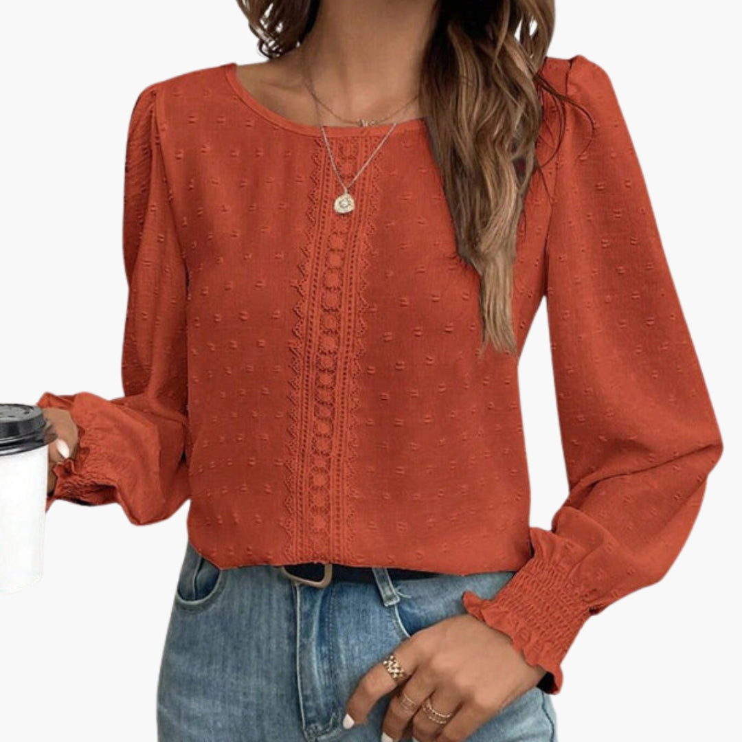 Lillian | Women’s Round Neck Embroidered Long Sleeve Blouse