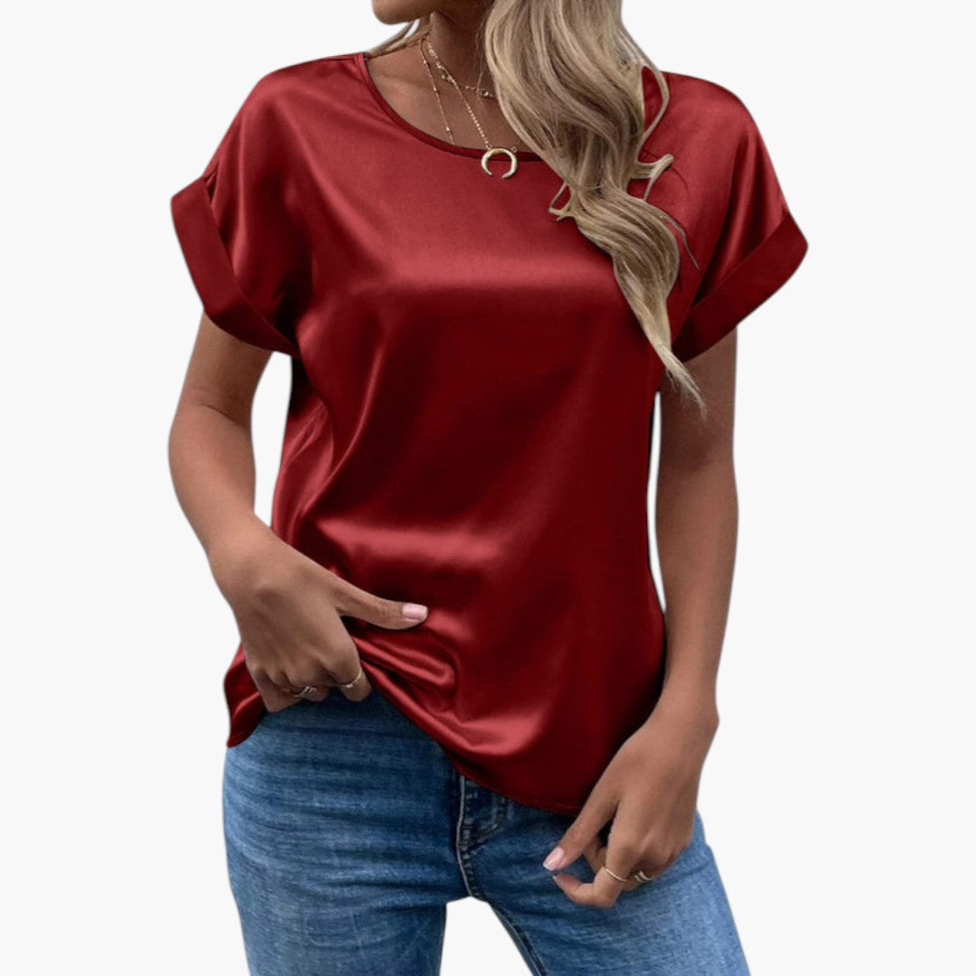 Alina | Women’s Round Neck Short Sleeve Satin Blouse