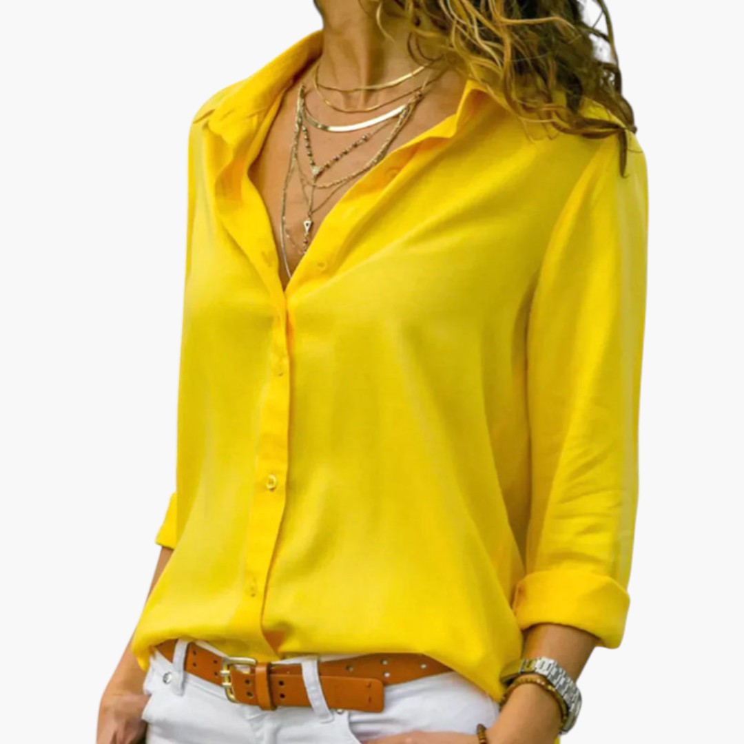 Fallon | Women’s Shiny Collared Button-Front Blouse