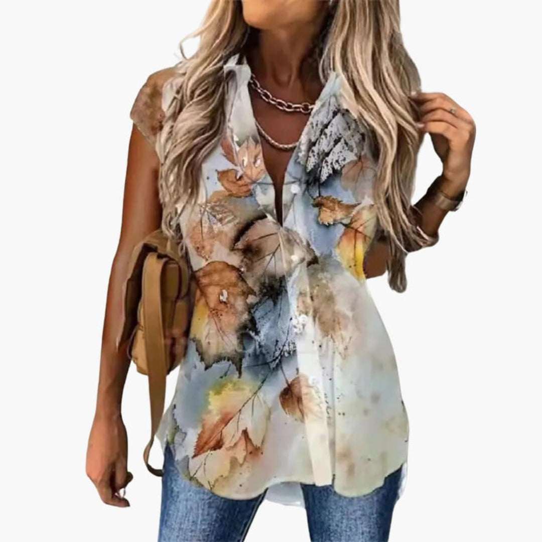 Callie | Women’s Sleeveless Collared Button-Up Blouse