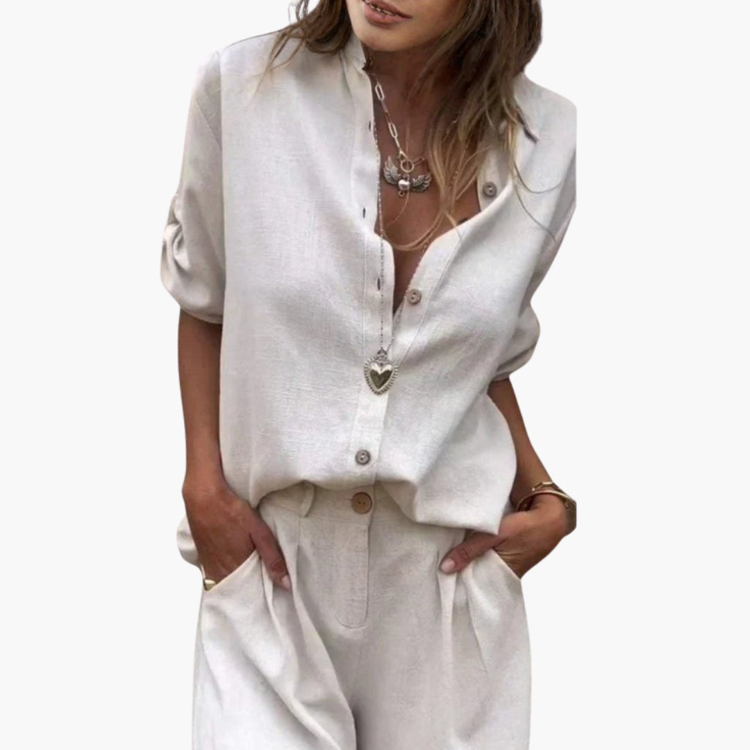 Jordyn | Women’s Shirt Collar Button-Front Short Set