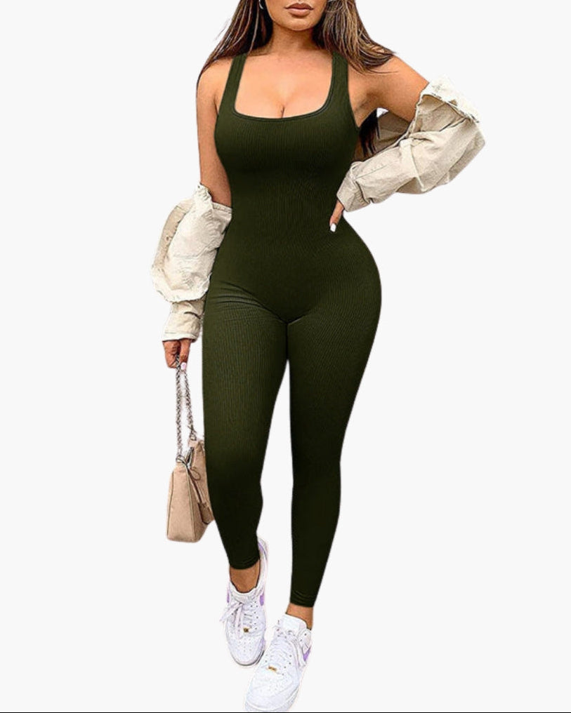 Jemima | Women’s Square Neck Ribbed Sculpting Jumpsuit