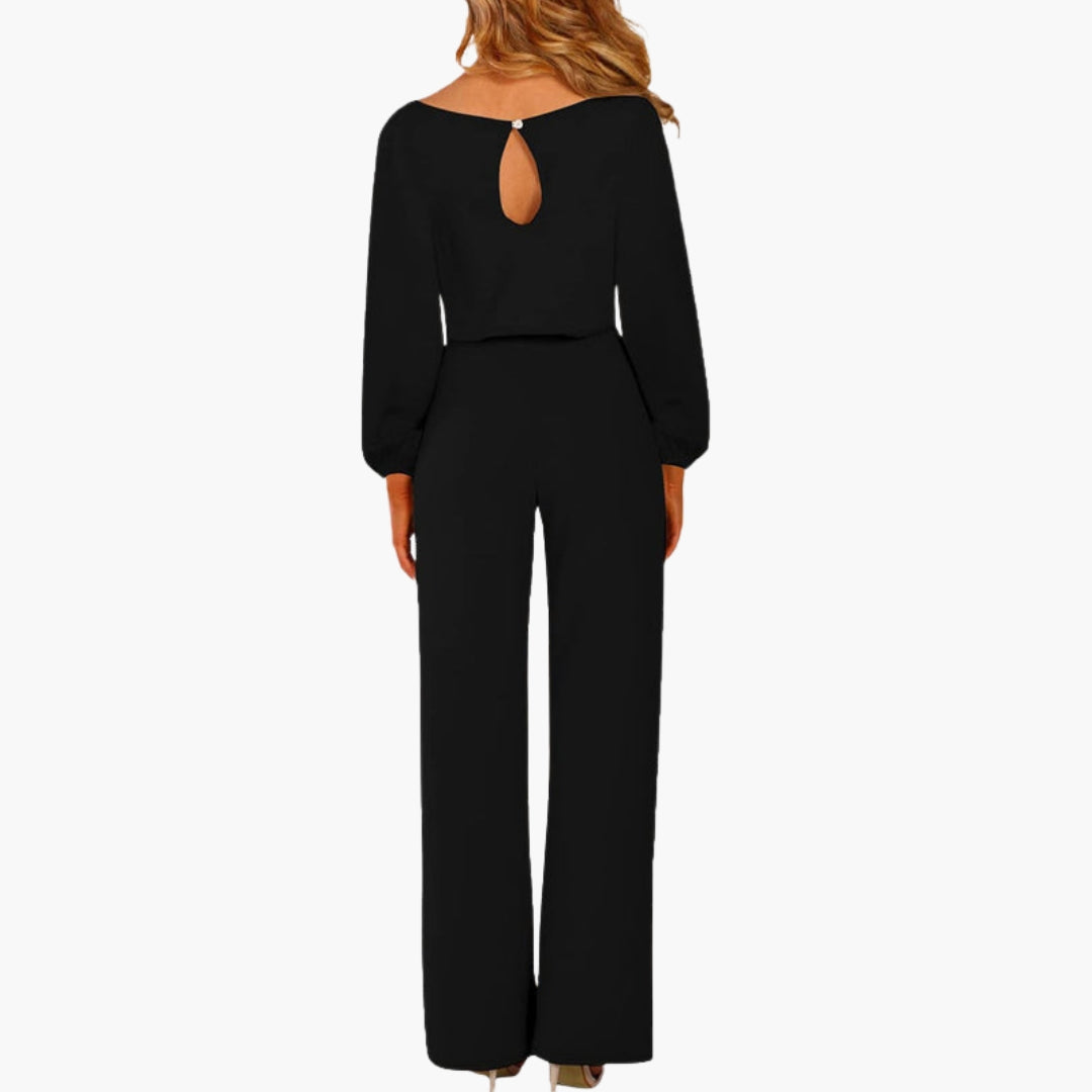 Delphine | Women’s Long Sleeve Waist-Tie Wide-Leg Jumpsuit