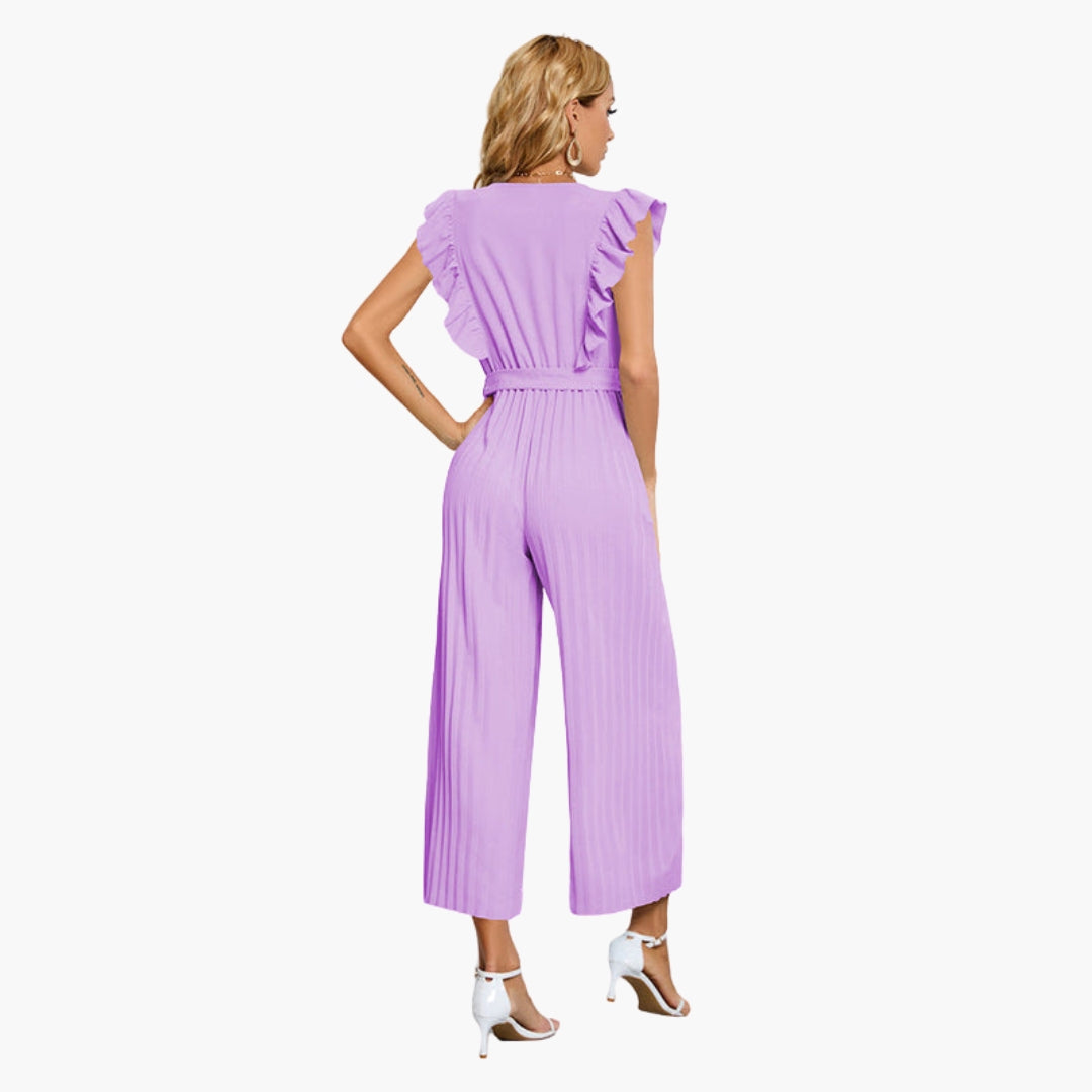 Evadne | Women’s V-Neck Belted Wide-Leg Jumpsuit