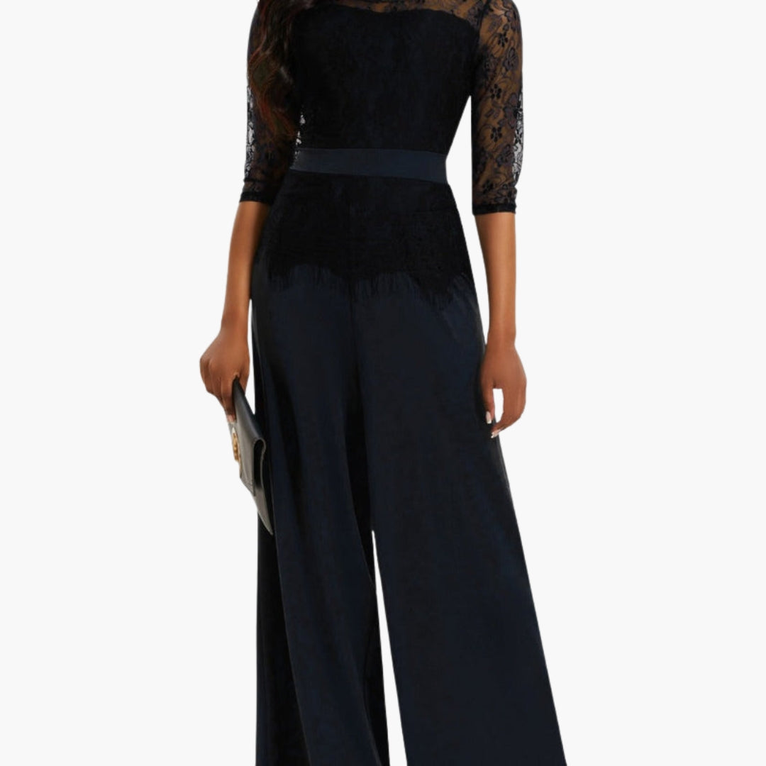 Leontine | Women’s Lace Sleeve Wide-Leg Jumpsuit