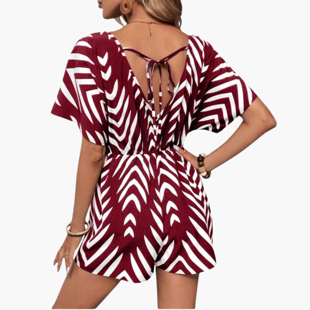 Marleigh | Women’s Chevron Print V-Neck Tie-Waist Short Romper Jumpsuit