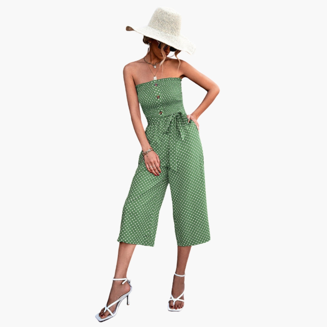 Ansley | Women’s Strapless Bandeau Smocked Wide-Leg Jumpsuit