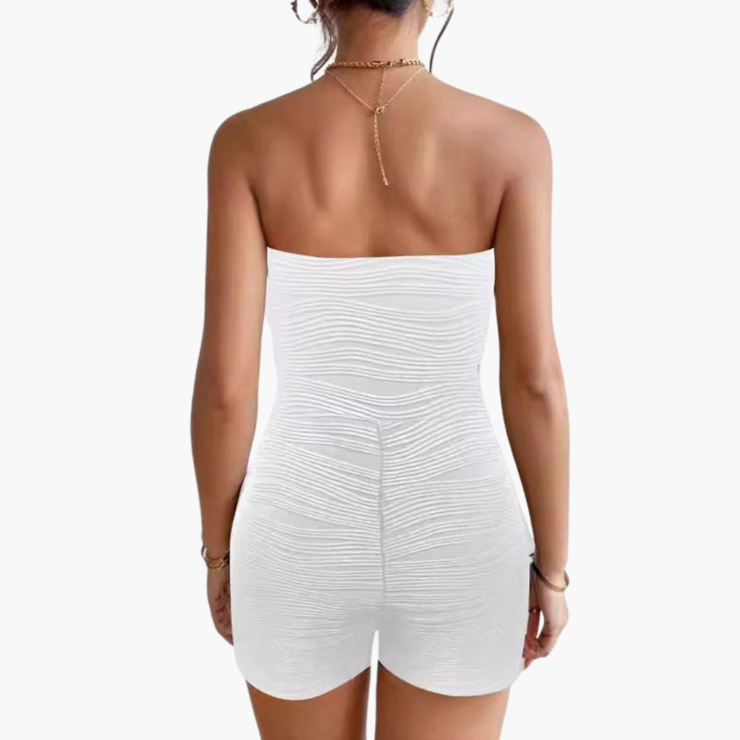 Skylar | Women’s Strapless Ruched Textured Romper Jumpsuit