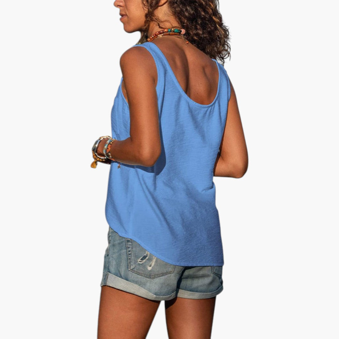Delilah | Women’s Round Neck Tank Top with Decorative Buttons