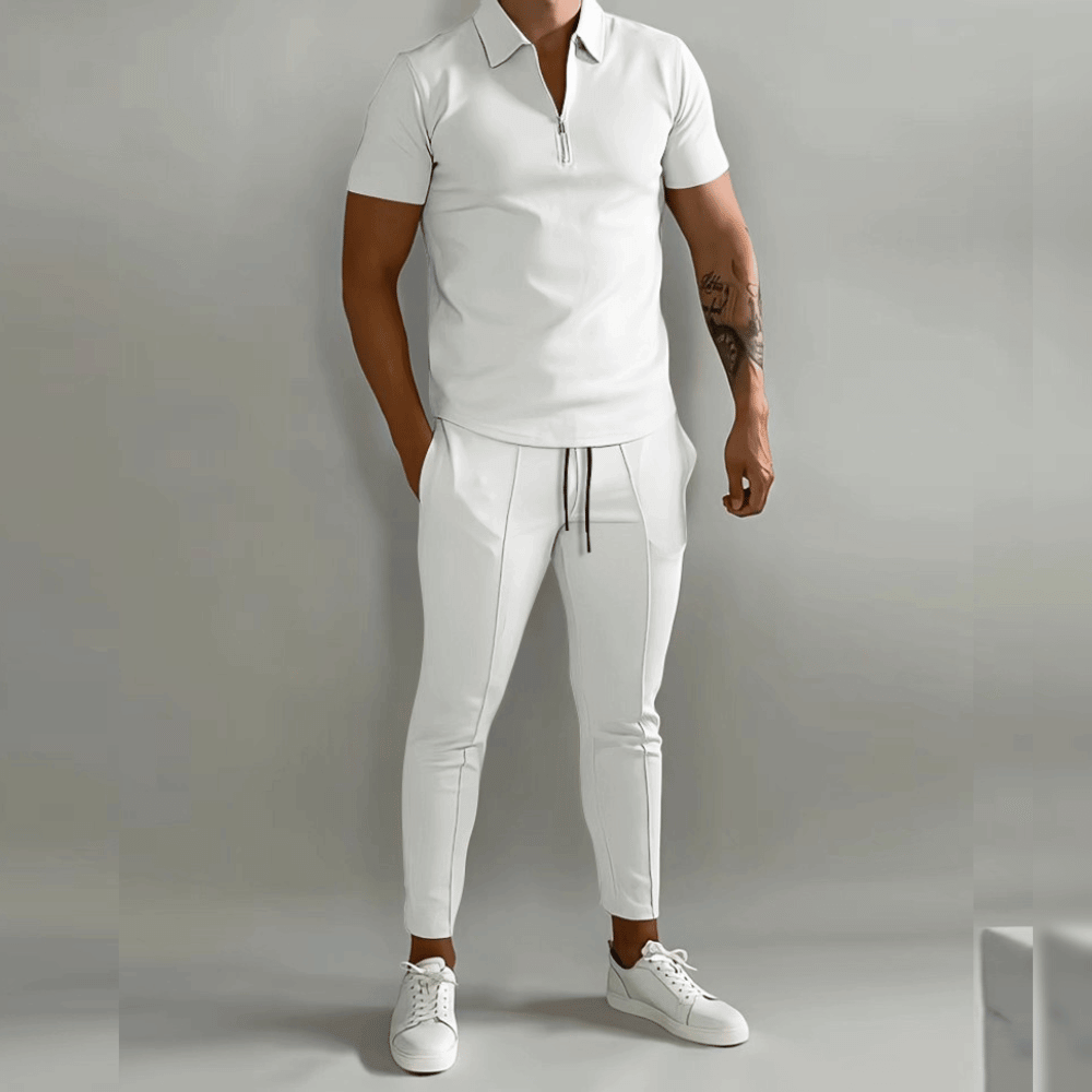 Jaxon | Men’s Zip Polo Shirt and Tapered Pants 2-Piece Set