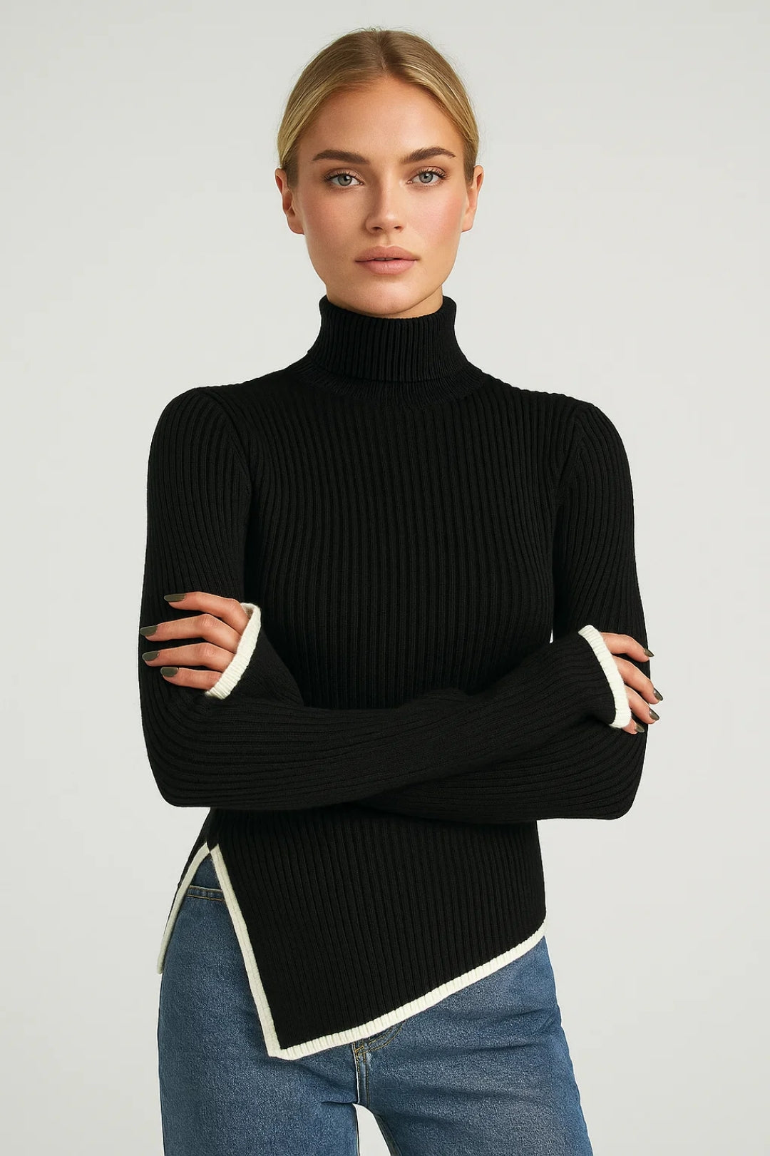 Aura | Women’s Flared-Sleeve Turtleneck Knit Sweater