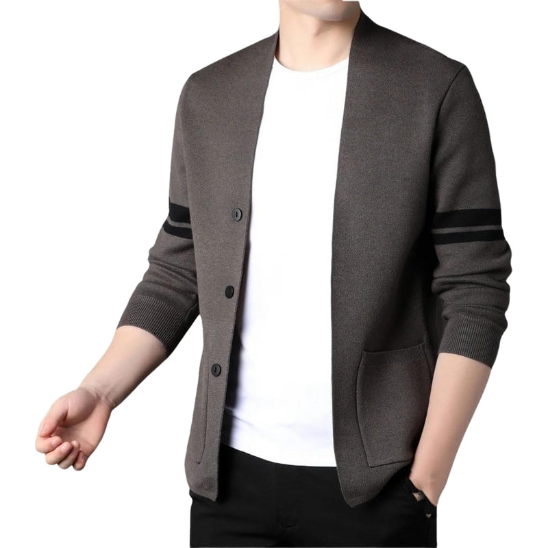Carter | Men’s Button-Up Cardigan with Striped Sleeves