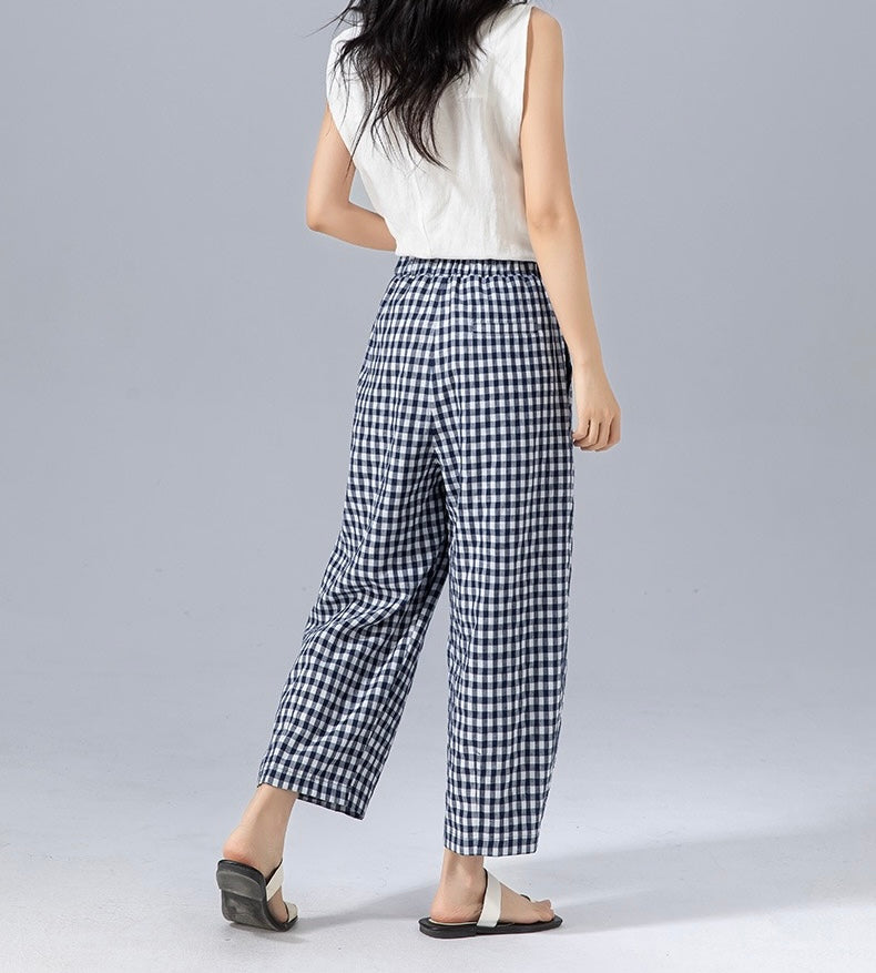 Verena | Women’s Gingham Wide-Leg Spring Trousers