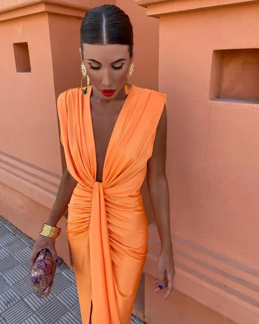 Celina | Women’s Elegant Ruched Pleated Maxi Dress