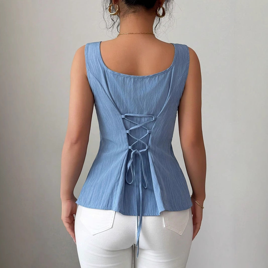 Jasmin | Women’s Sleeveless Flared Square Neck Top
