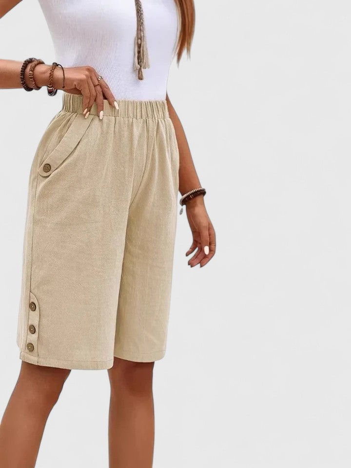 Macy | Women’s Comfortable Button Detail Shorts