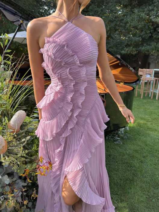 Amoura | Women’s Pleated Ruffle Halter Midi Dress
