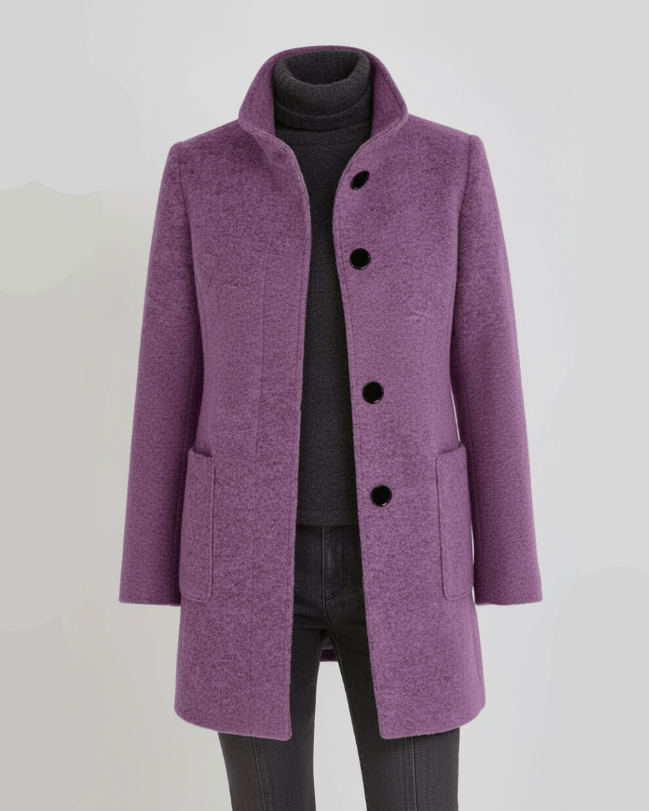 Crela | Women’s Mid-Length Coat with Stand Collar Design