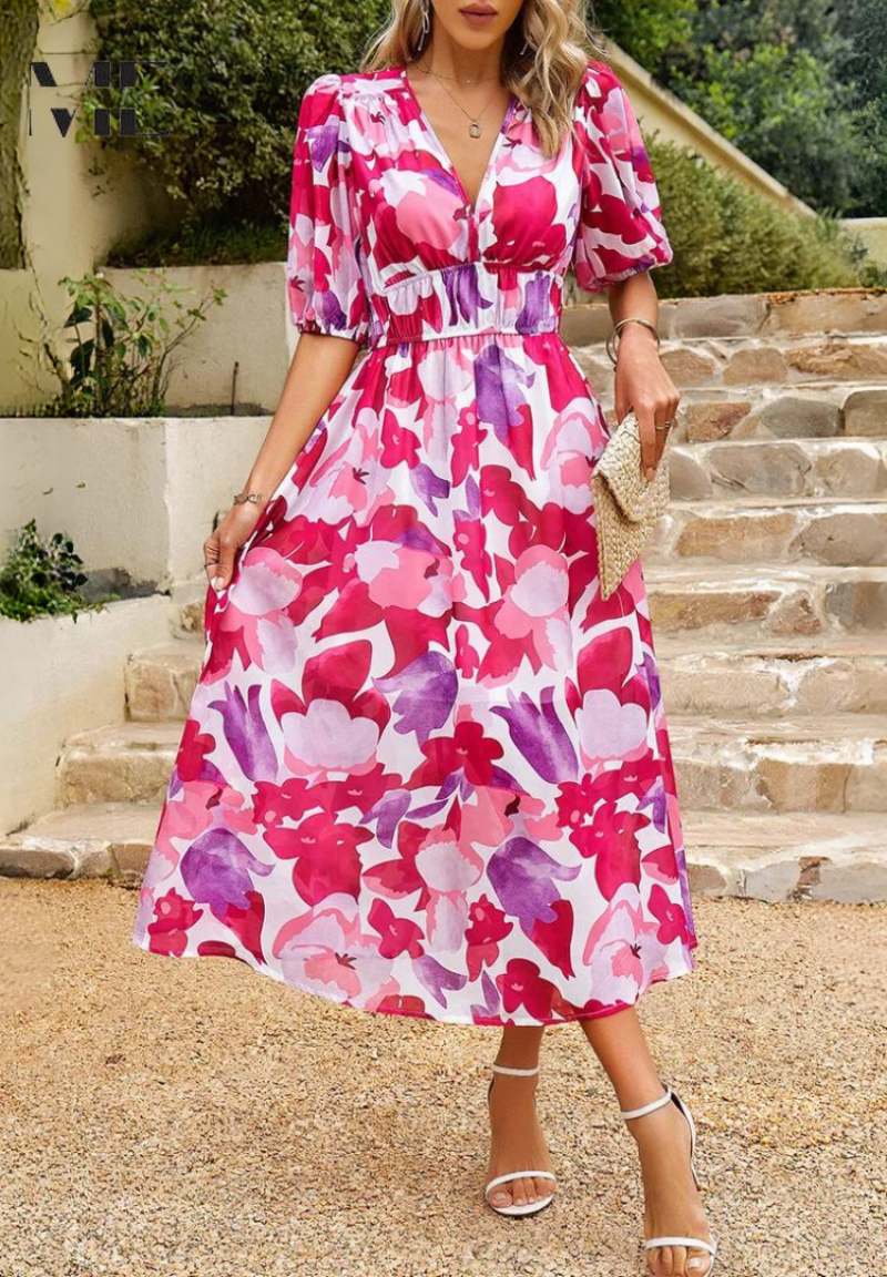 Zinnia | Women’s Abstract Print Belted Midi Dress