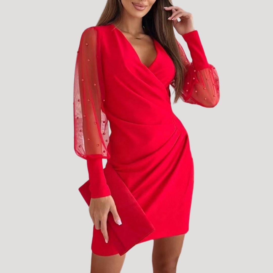 Cambrie | Women’s Mini Wrap Dress with Sheer Sleeves and V-Neck