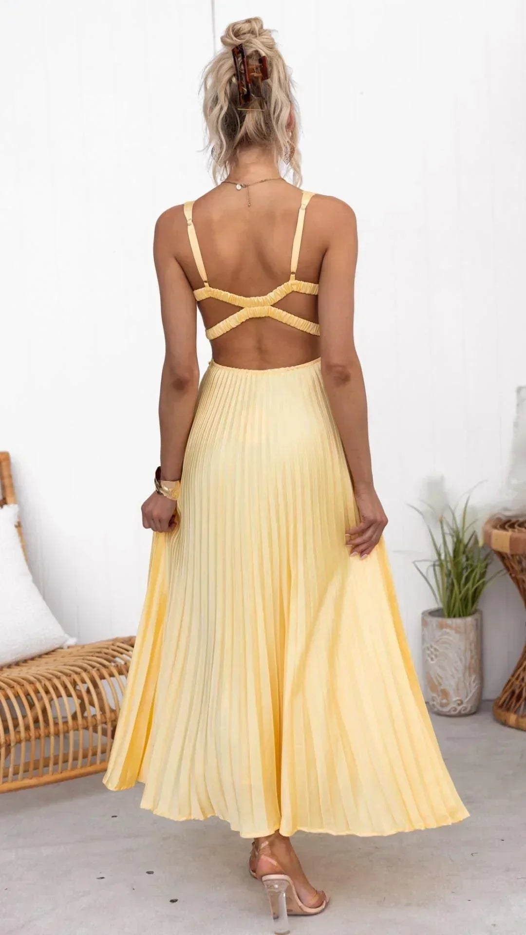 Rosalie | Women’s V-Neck Pleated Maxi Dress