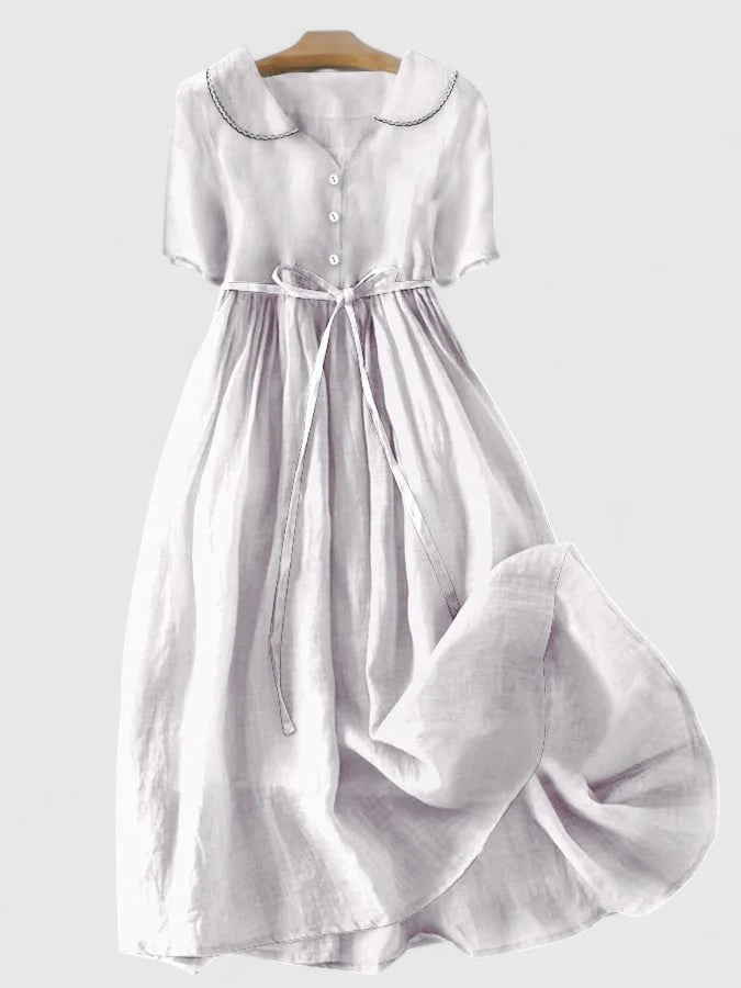 Evangeline | Women’s Short Sleeve Button Front Midi Dress