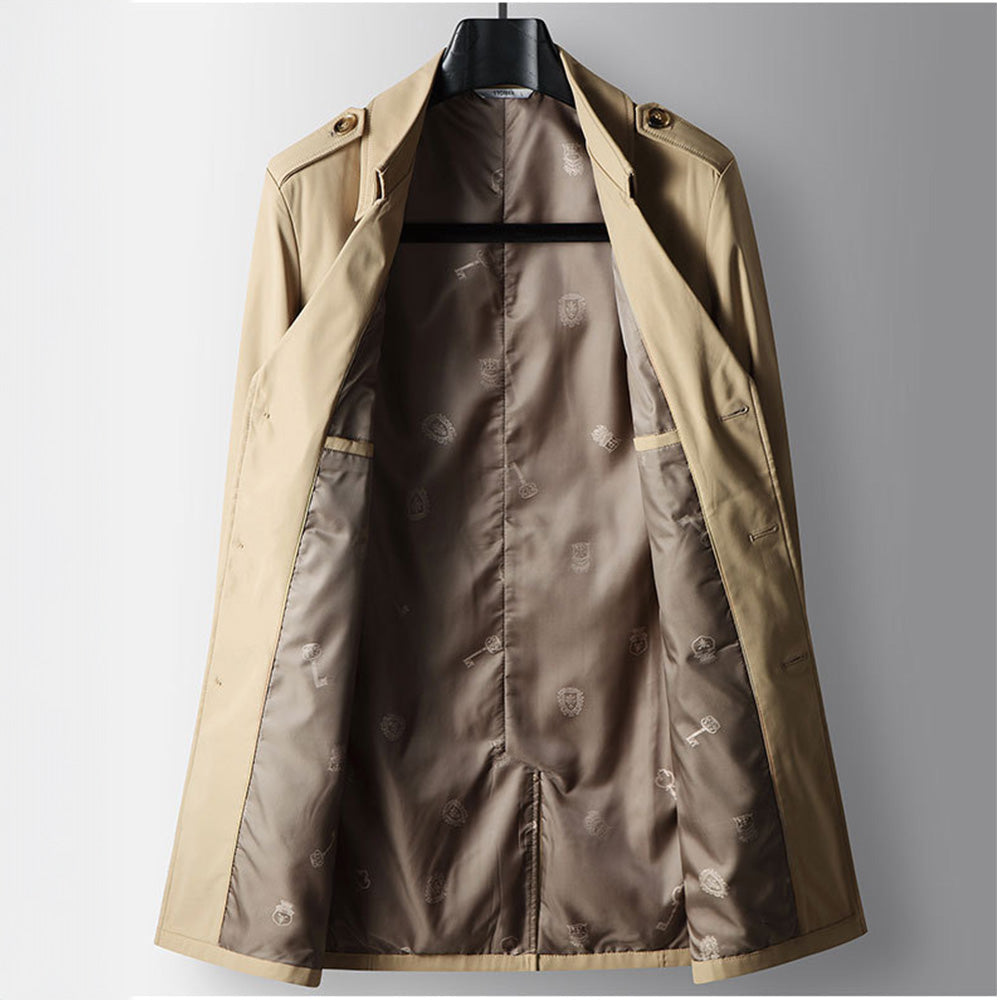 Vincent | Men’s Long Winter Trench Coat with Lapel Collar