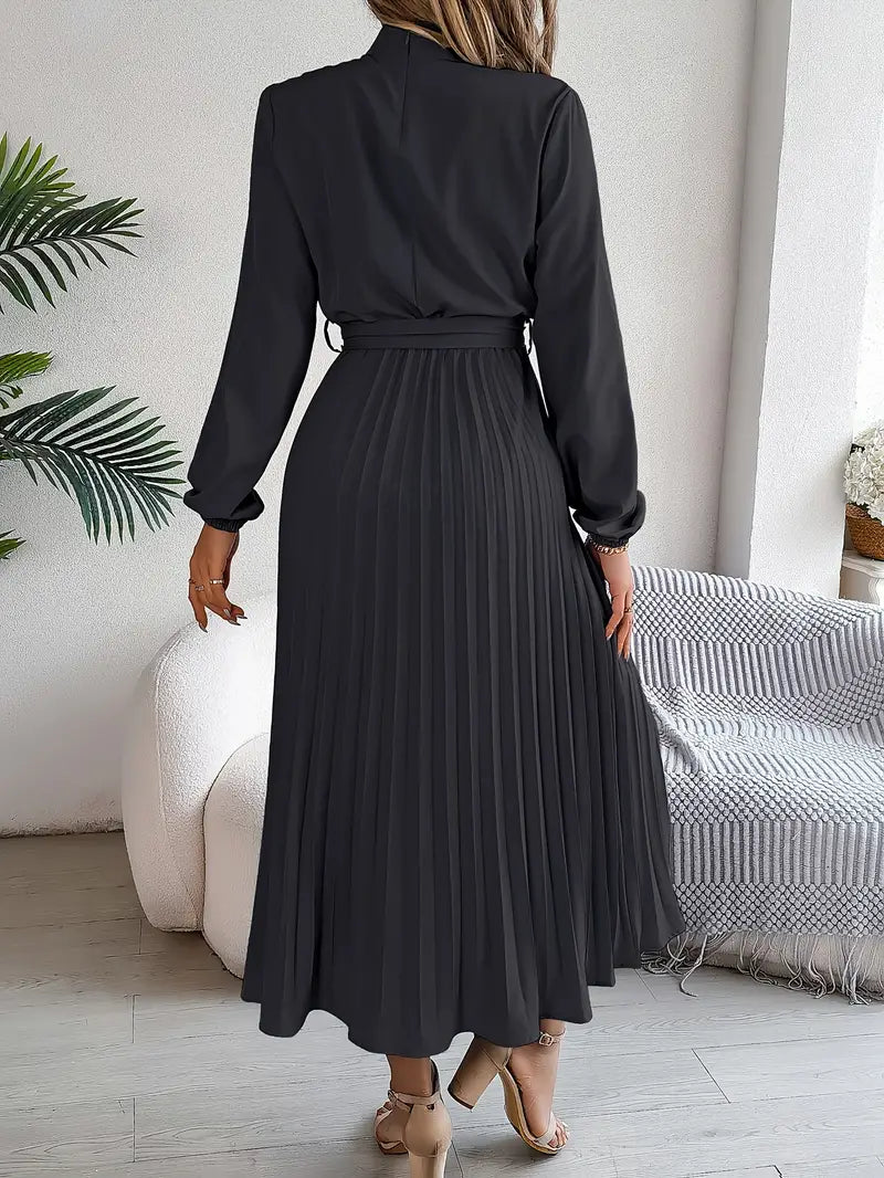 Elowyn | Women’s Long Sleeve Pleated Belted Midi Dress