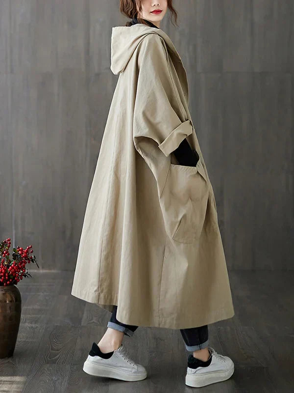 Nola | Women’s Hooded Long Trench Coat with Large Pockets
