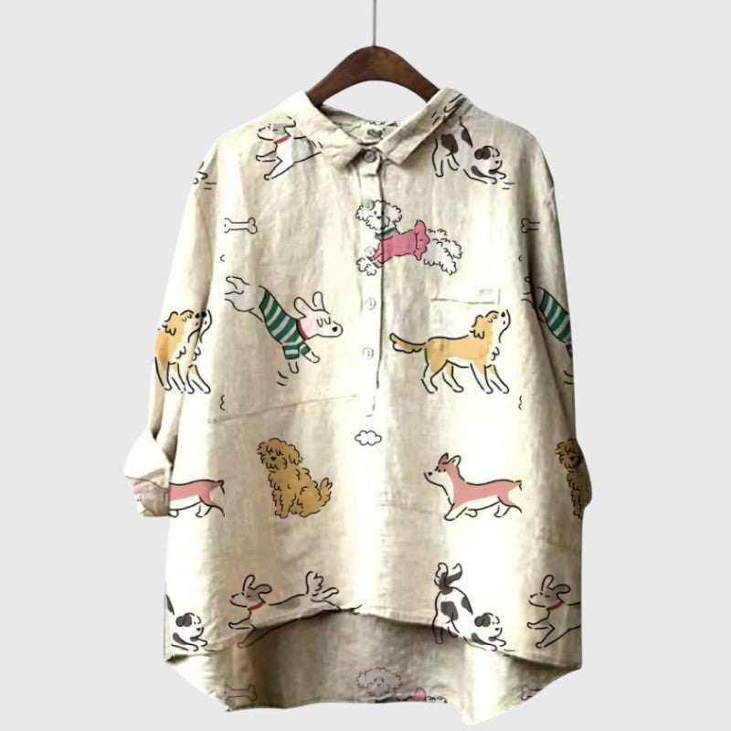 Presley | Women’s Cute Cat Print Button Up Blouse