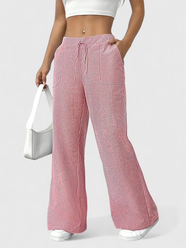 Sarah | Women’s Striped Wide Leg Linen Pants