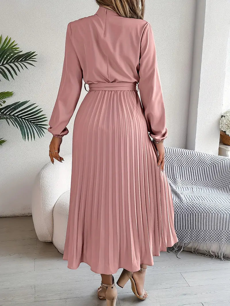 Elowyn | Women’s Long Sleeve Pleated Belted Midi Dress