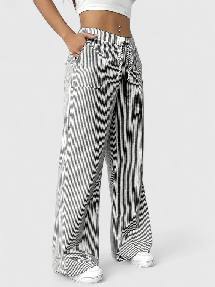 Sarah | Women’s Striped Wide Leg Linen Pants