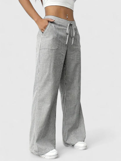 Sarah | Women’s Striped Wide Leg Linen Pants