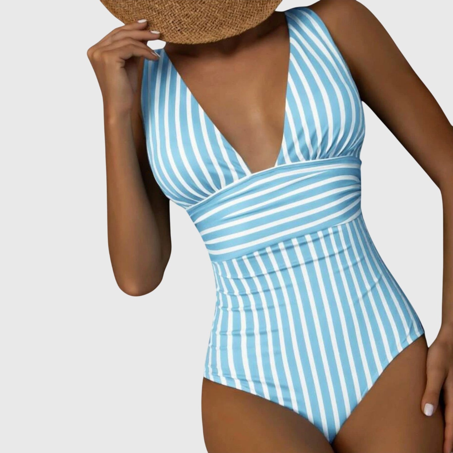 Kathryn | Women’s Striped V Neck One Piece Swimsuit