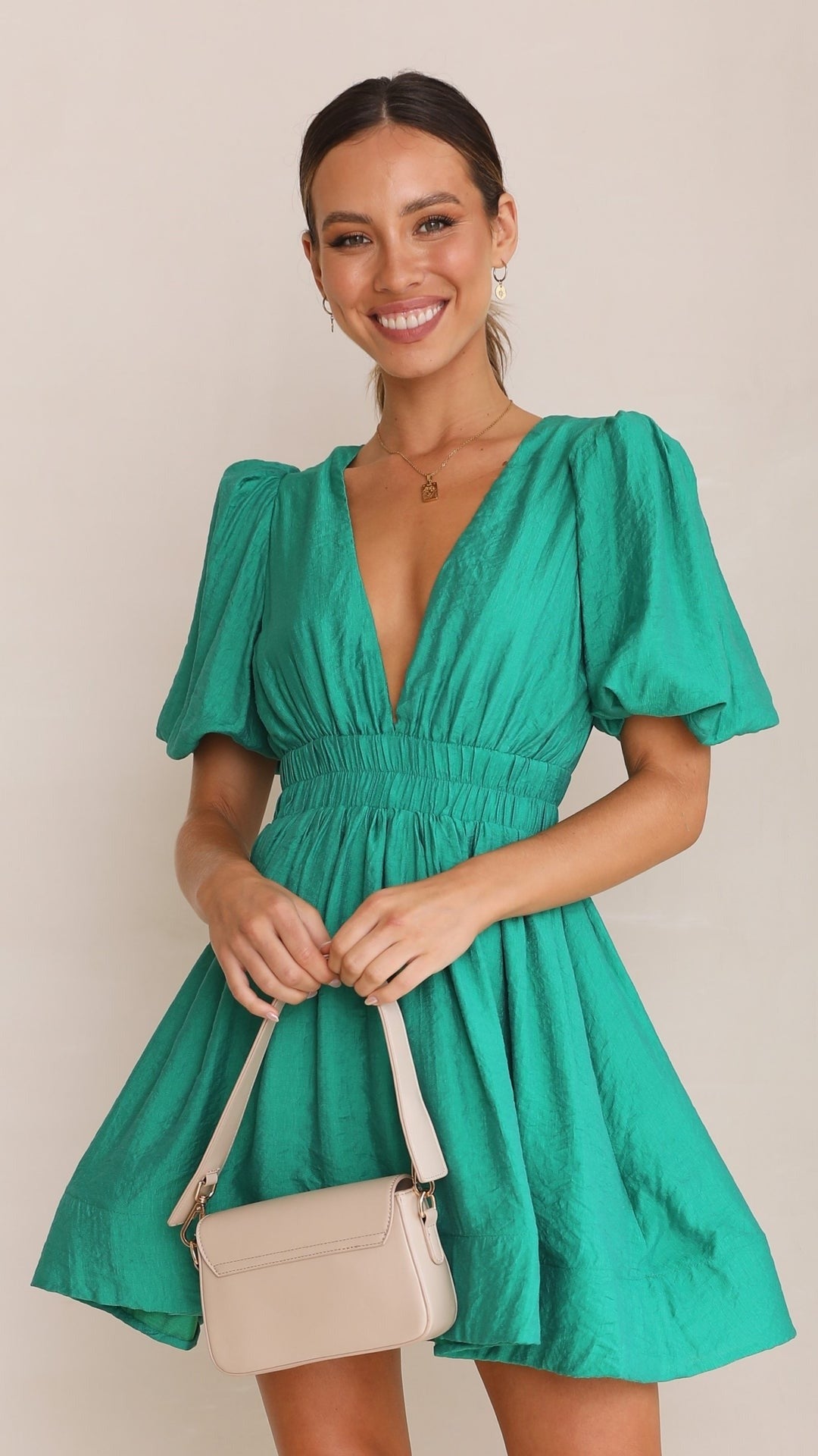 Kinsley | Women’s Spring Puff Sleeve V-Neck Mini Dress
