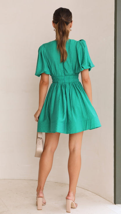 Kinsley | Women’s Spring Puff Sleeve V-Neck Mini Dress