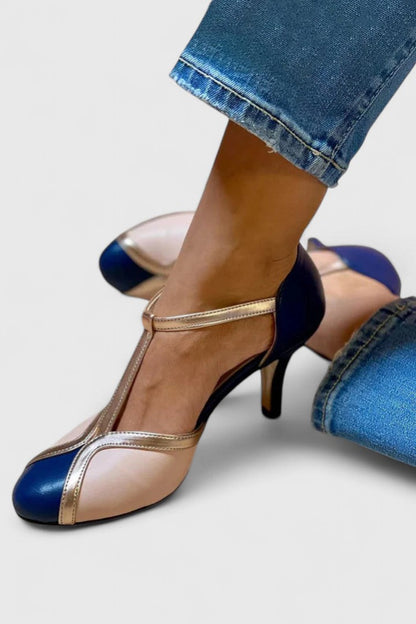 Romilly | Women’s Colorblock T Strap Kitten Heels